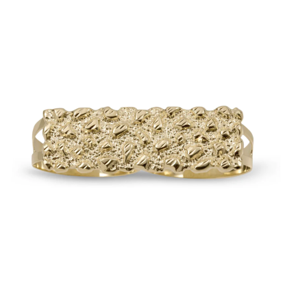 Gold Plated Nugget Two Fingers Ring Personalized Engraved Ring