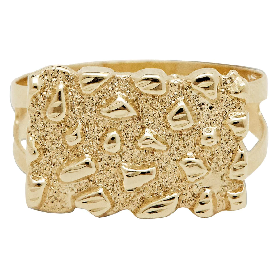 Gold Plated Nugget Rectangle Ring Personalized Engraved Ring