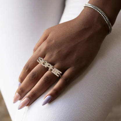 Personalized Gold Plated Two Finger Ring Name Ring