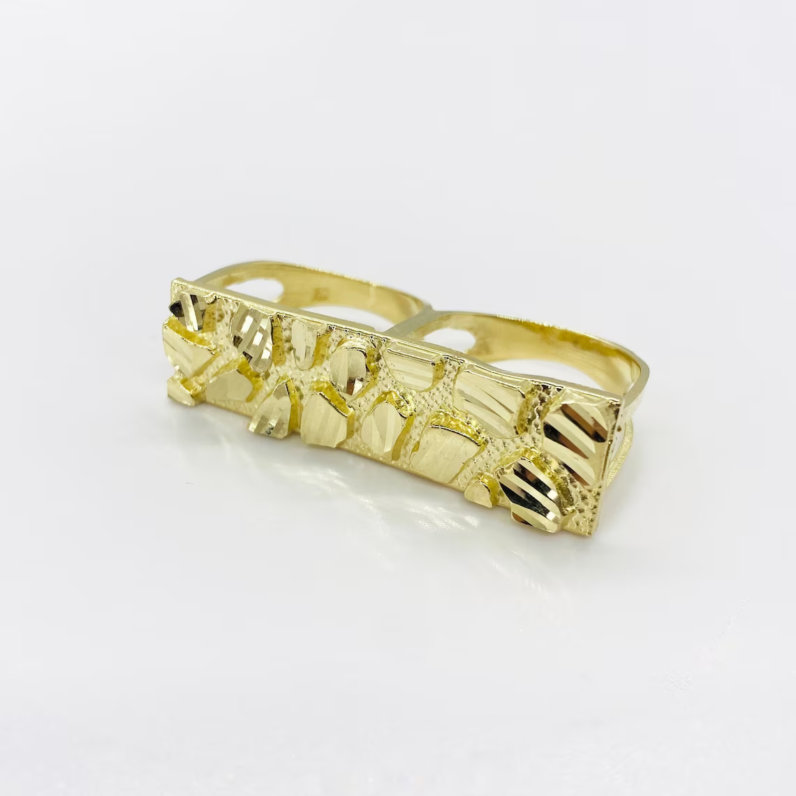 Gold Plated Nugget Classic Simple Two Double Finger Ring for Men Women