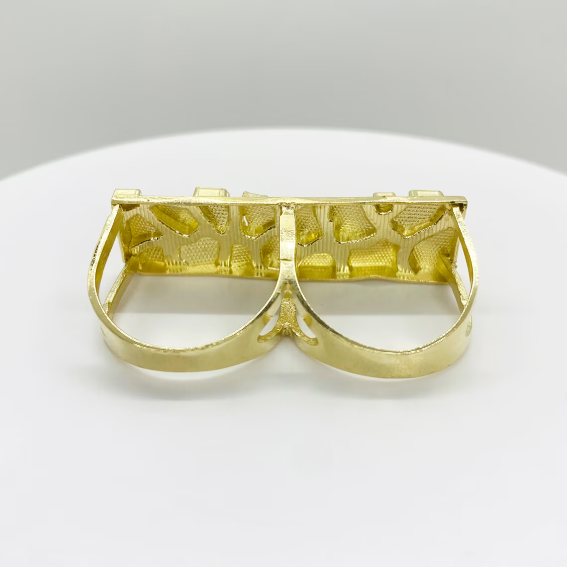 Gold Plated Nugget Classic Simple Two Double Finger Ring for Men Women