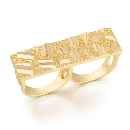 Gold Plated Nugget Classic Simple Two Double Finger Ring for Men Women