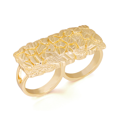 Gold Plated Nugget Two Finger Ring Vintage Ring