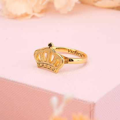 Diamond Cut King Queen Crown Band Ring Personalized Engraved Ring