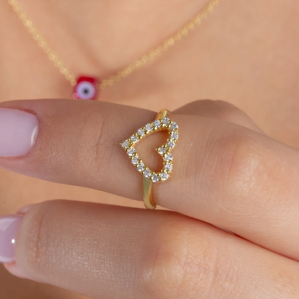 Diamond Heart Ring Gold Plated Personalized Engraved Ring