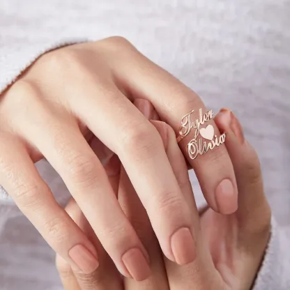 Double Name Ring With Hearts Personalized Two Names Ring Love Gifts