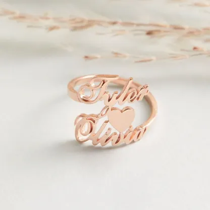 Double Name Ring With Hearts Personalized Two Names Ring Love Gifts
