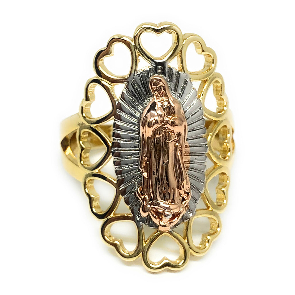 Tri-Color Gold Plated Virgin Mary Heart Ring