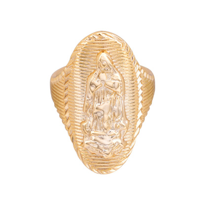 Yellow Gold Plated Virgin Mary Oval Ring