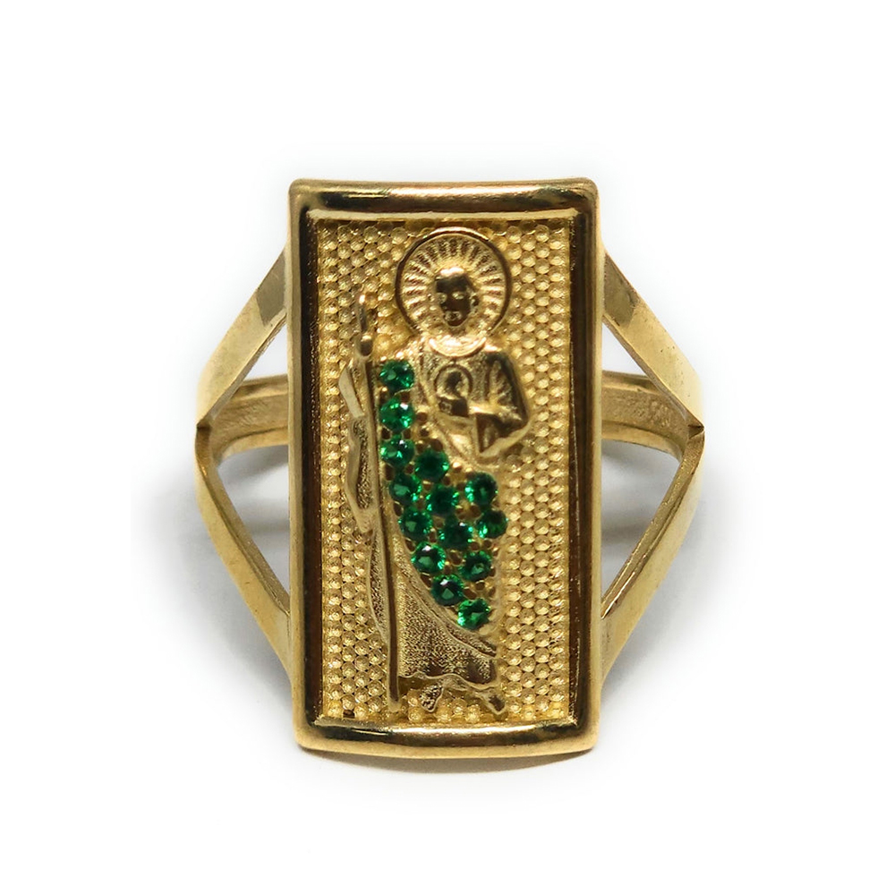 Gold Plated Square Saan Judas Green Cz Ring