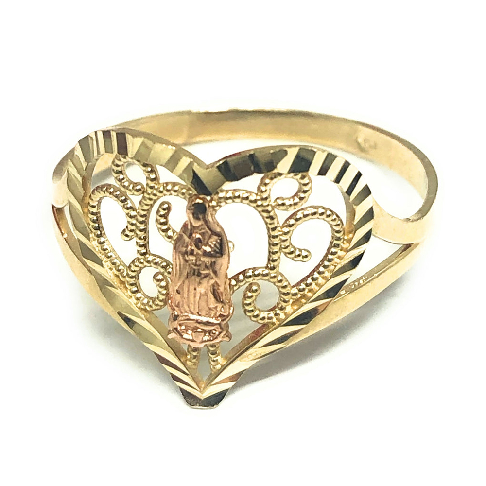 Rose Virgin Mary Gold Plated Nugget Heart Ring