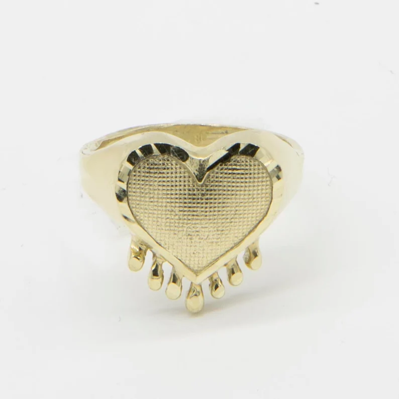 Textured Heart with Drop Ring Personalized Engraved Ring