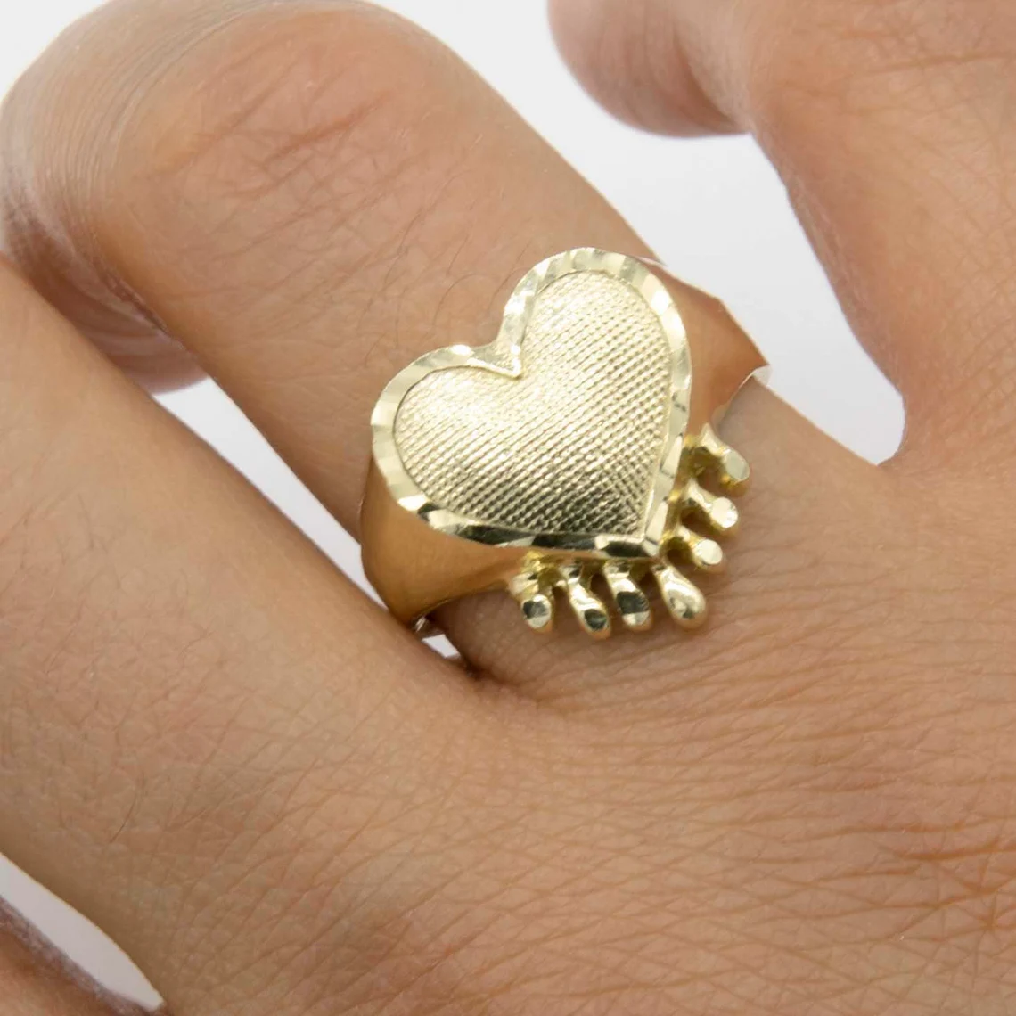 Textured Heart with Drop Ring Personalized Engraved Ring