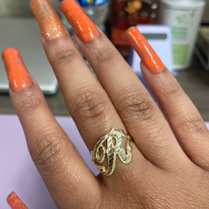 Diamond Cut Letter Initial Ring Personalized Custom Initial Ring