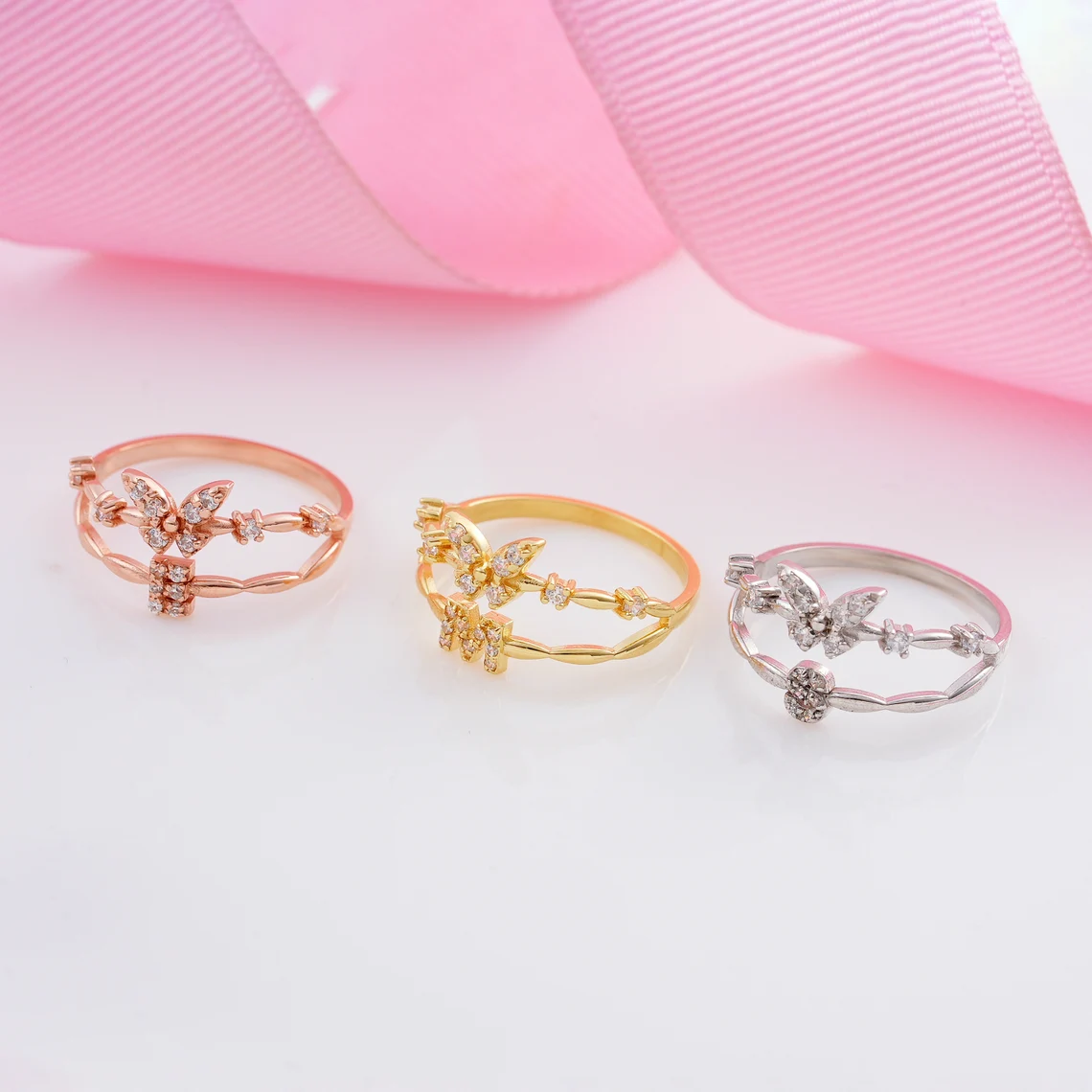 Dainty Initial Butterfly Ring Personalized Custom Initial Ring