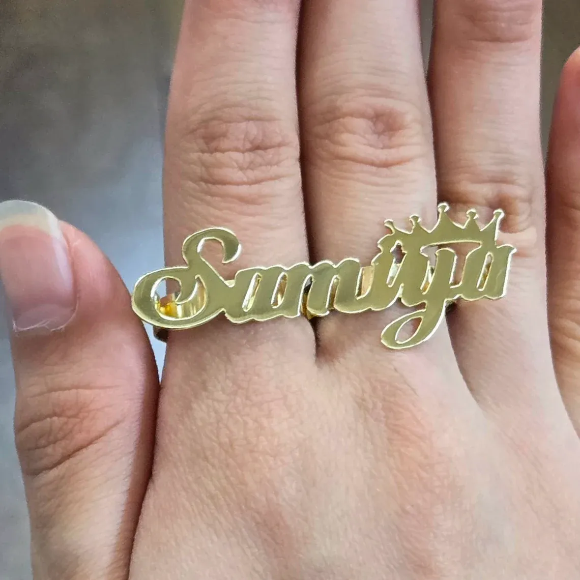 Crown Two Finger Name Ring Custom Name Ring