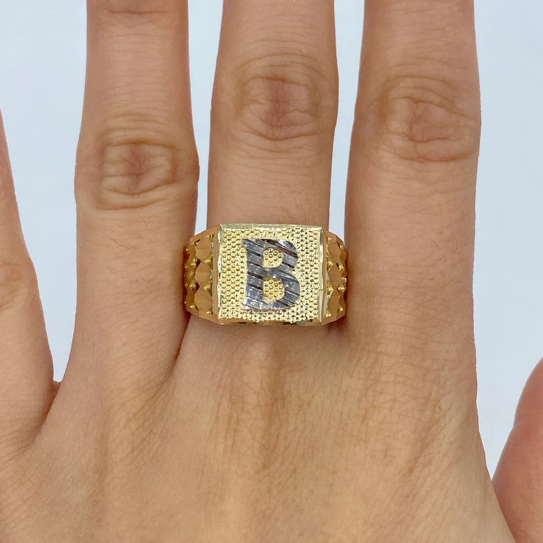 Square Nugget Ring Gold Plated Initial Ring Personalized Letter Ring