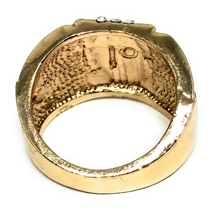 Gold Plated Classic Yellow Jesus Cross Crucifix Cz Ring Custom Engraved Ring