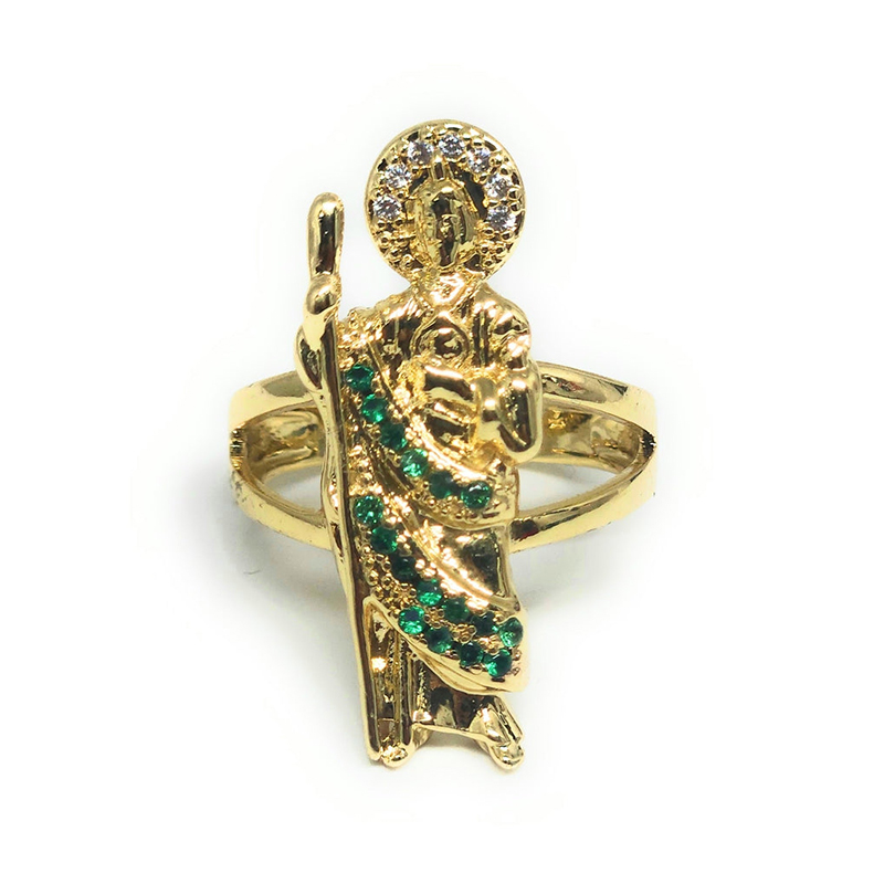 Green San Judas Tadeo Saint Jude CZ Ring Personalized Engraved Ring