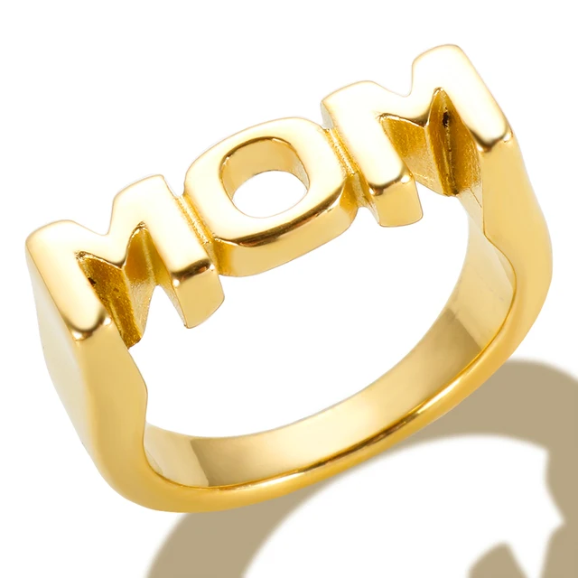 Gold "MOM" Signet Ring Gold Plated Ring