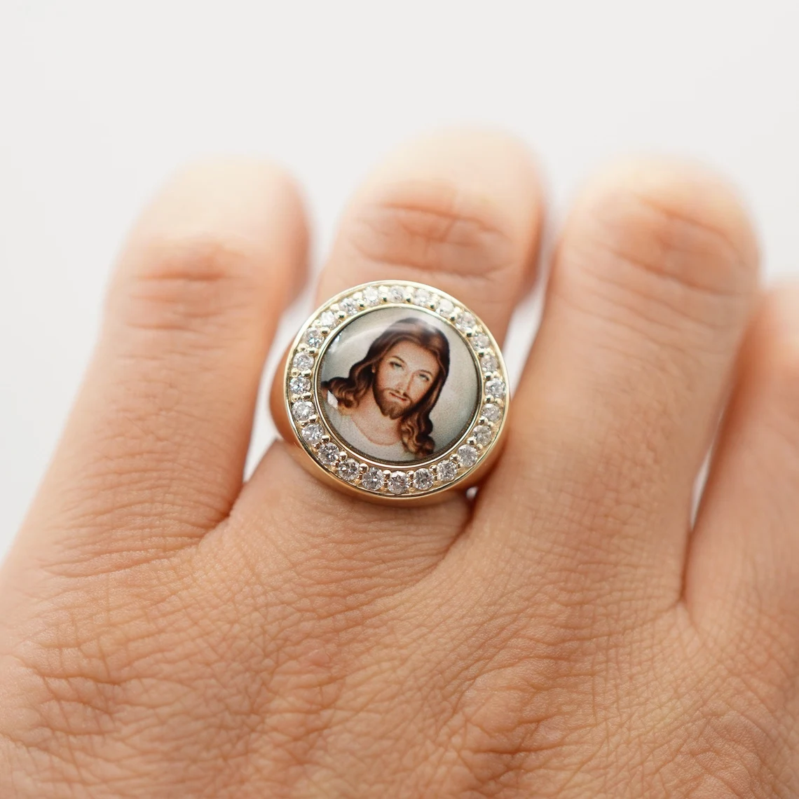 Round Ring with Picture Inside Gold Plated Personalized Custom Photo R