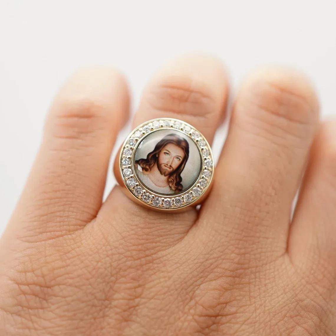 Round Ring with Picture Inside Gold Plated Personalized Custom Photo R