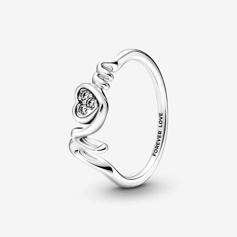 Silver Diamond Cut Mom Heart Ring Personalized Engraved Ring