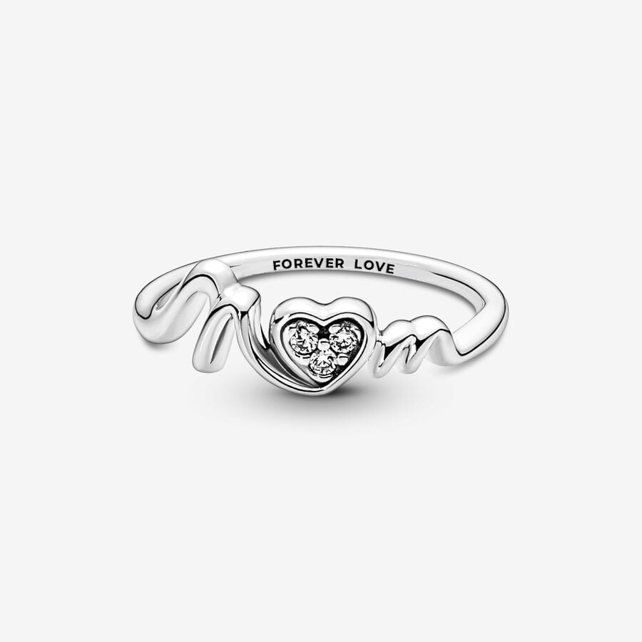 Silver Diamond Cut Mom Heart Ring Personalized Engraved Ring