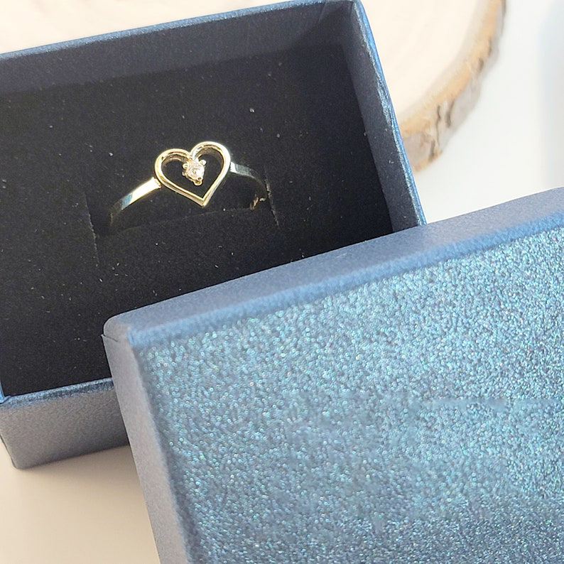 Gold Plated Heart Ring with Dainty Birthstone Personalized Engraved Ring
