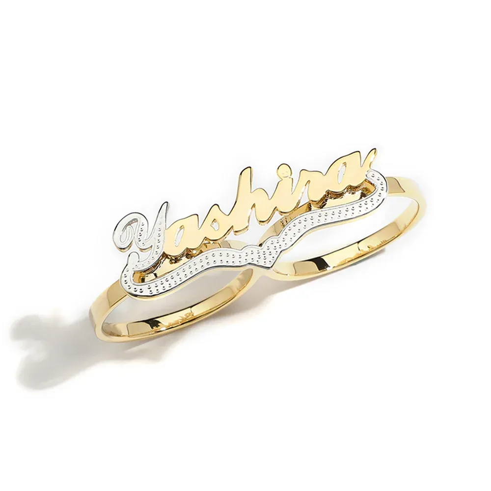 Two Fingers Women Ring Personalized Heart Name Ring