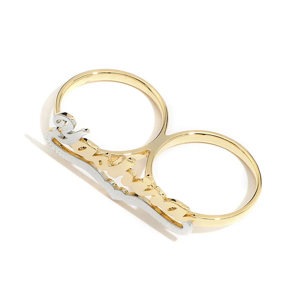 Two Fingers Women Ring Personalized Heart Name Ring