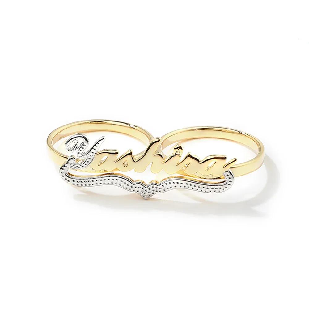 Two Fingers Women Ring Personalized Heart Name Ring