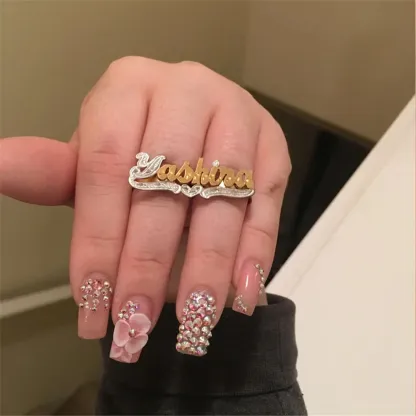 Two Fingers Women Ring Personalized Heart Name Ring
