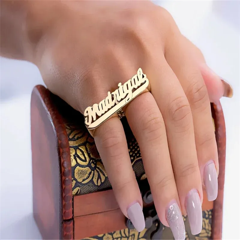 Two Finger Ring Personalized Gold Plated Double Name Ring