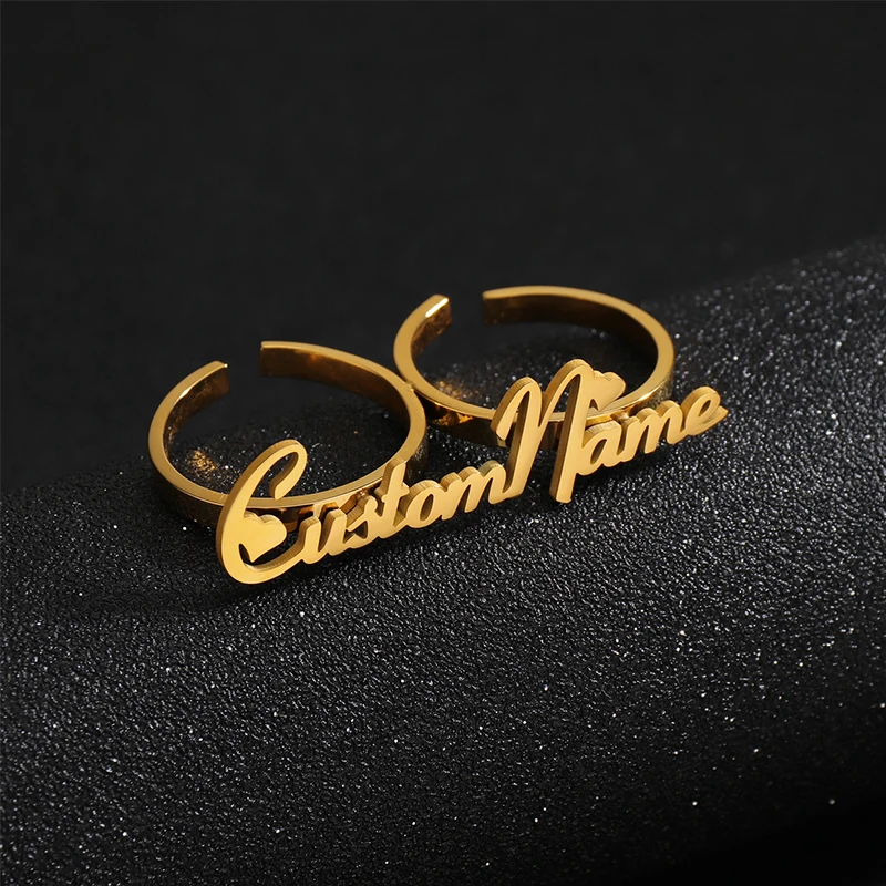 Two Finger Name Ring Open Rings Personalized  Gold Plated Name Ring