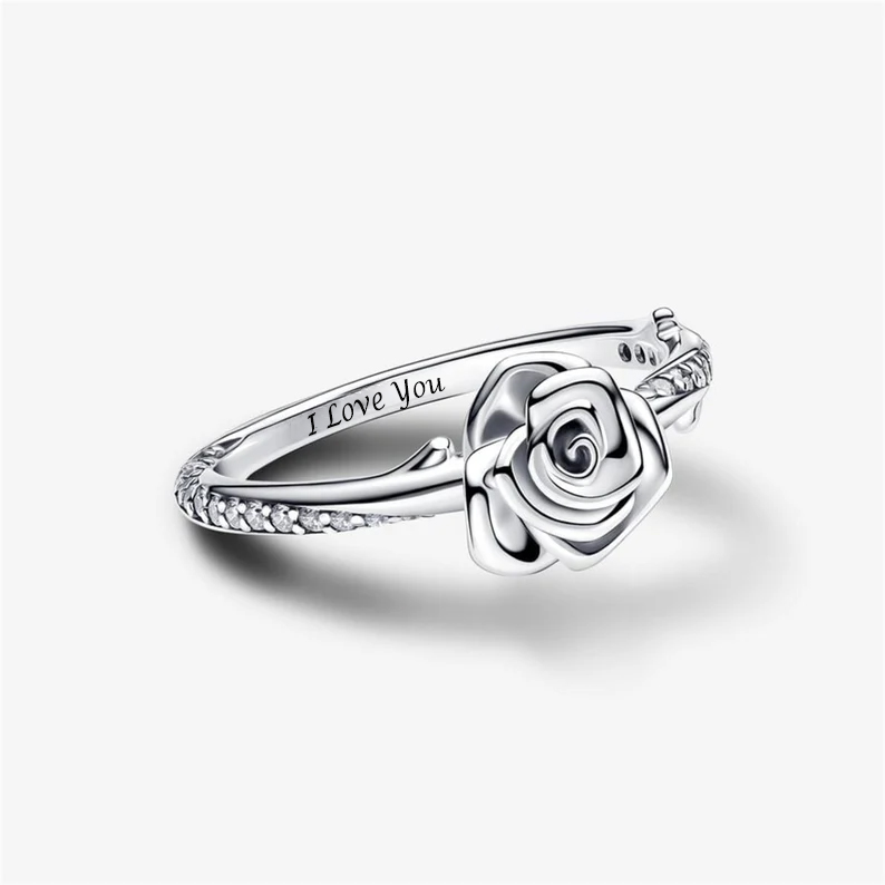 Sterling Silver Rose Promise Ring Personalized Engraved Ring
