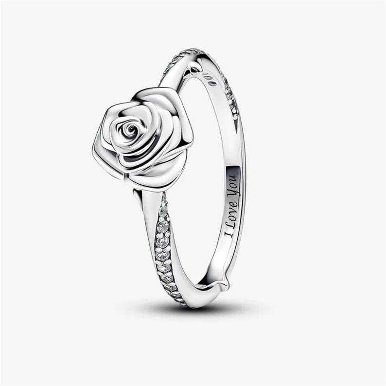 Personalized Mom Pave Diamond Heart Ring Engraved Ring