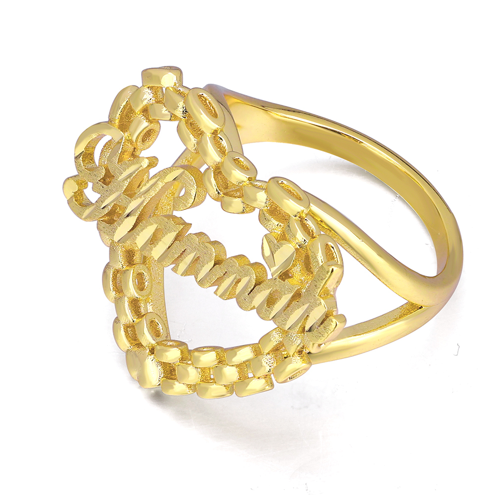 RX Style Watch Band Heart Gold Plated Ring Personalized Custom Name Ring