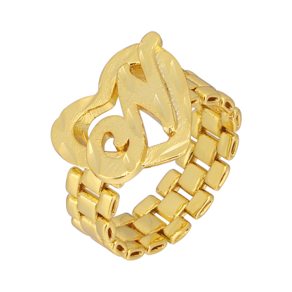 RX Style Watch Band Gold Plated Heart With Letter Personalized Initial Ring