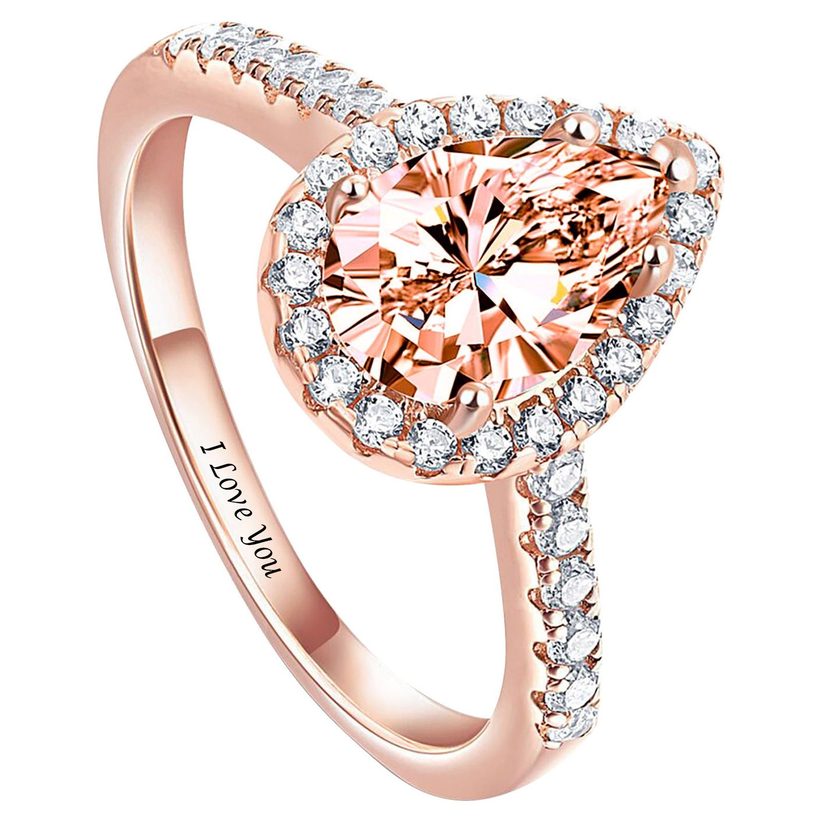 Diamond Halo Pear Ring Sparkling Silver Promise Rings Custom Engraved Ring