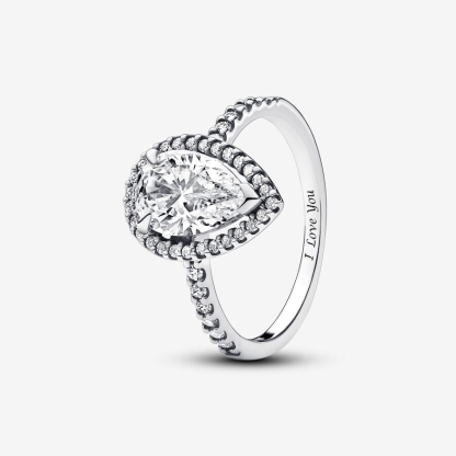Diamond Halo Pear Ring Sparkling Silver Promise Rings Custom Engraved Ring