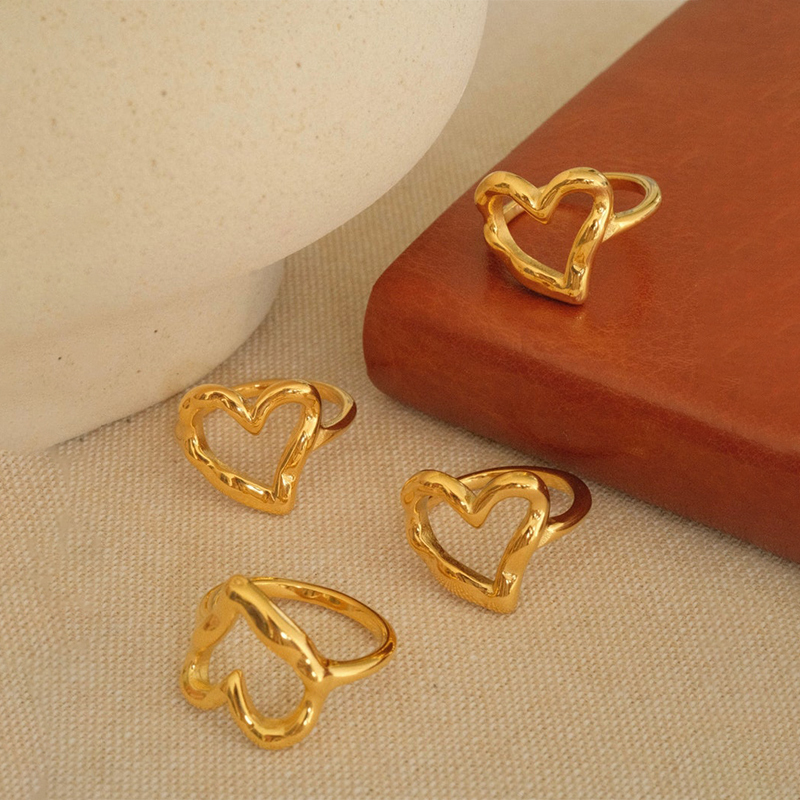 Gold Plated Heart Chunky Ring Personalized Engraved Ring
