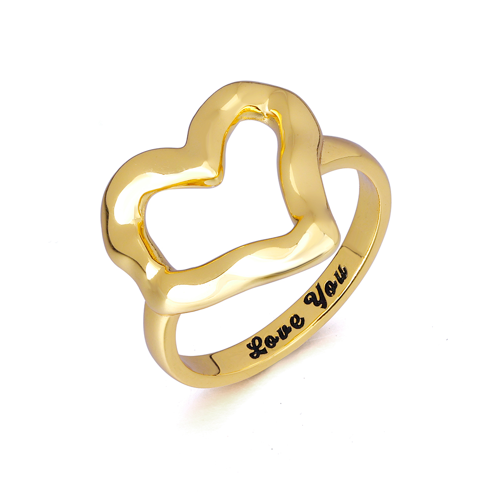 Gold Plated Heart Chunky Ring Personalized Engraved Ring