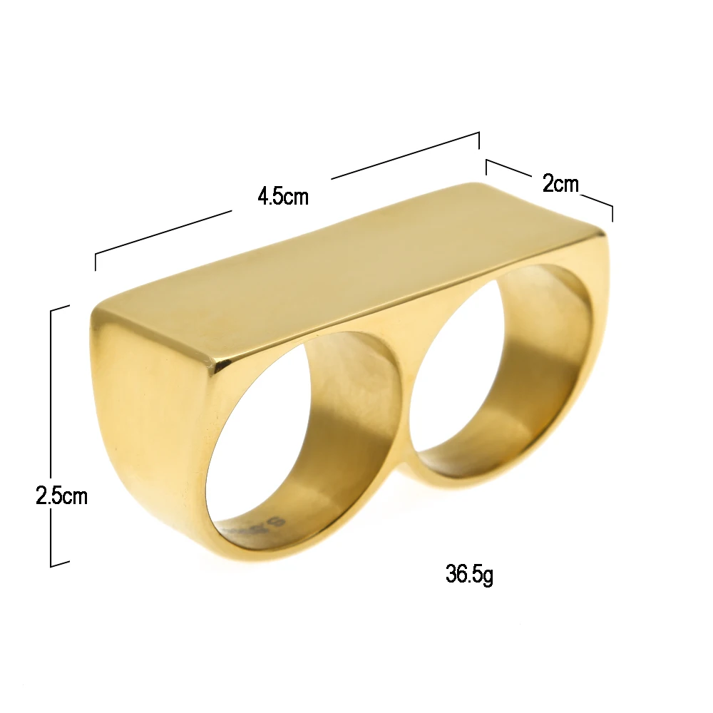 Solid Two Finger Rings Gold Plated Men Rings
