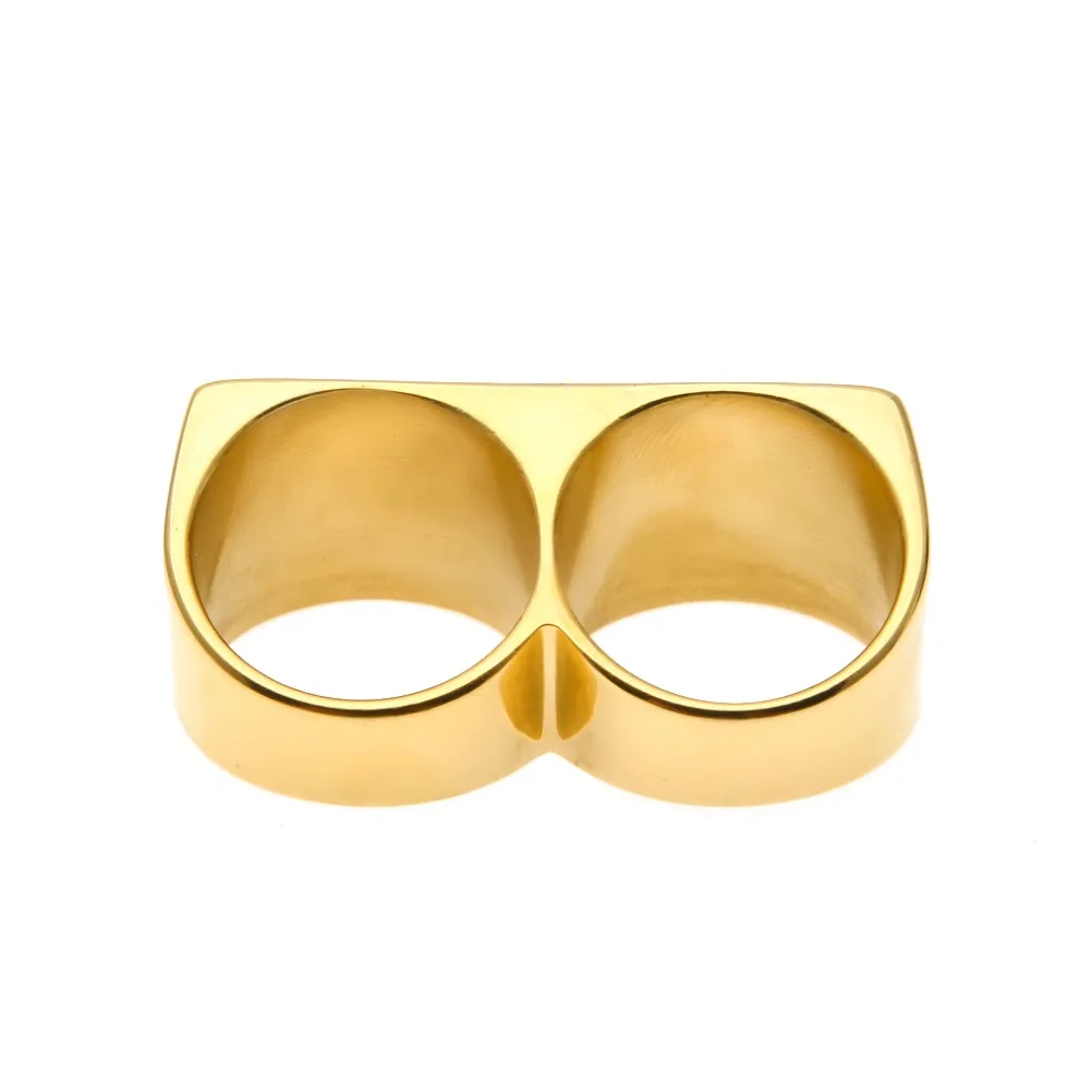 Solid Two Finger Rings Gold Plated Men Rings