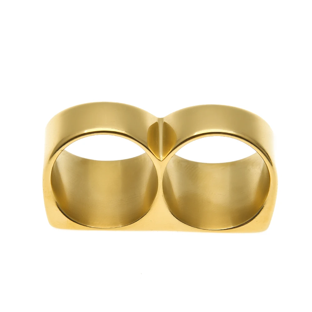 Solid Two Finger Rings Gold Plated Men Rings