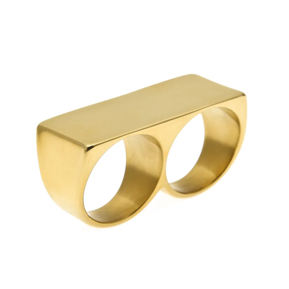 Solid Two Finger Rings Gold Plated Men Rings
