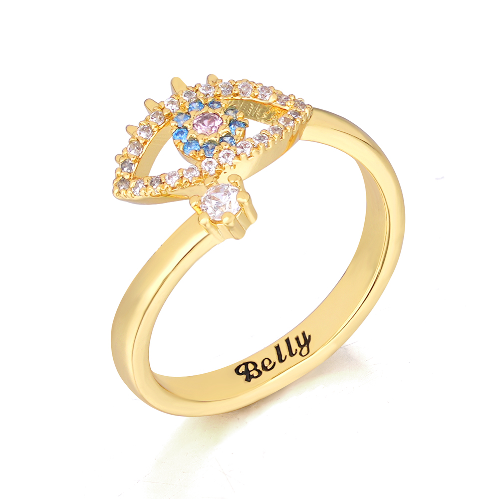 Evil Eye Ring Personalized Engraved Ring With Birthstone