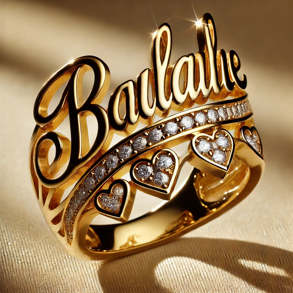 Personalized Crystal Heart Name Ring