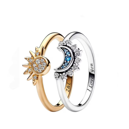 Sterling Silver Sun And Moon Ring Set Custom Engraved Ring
